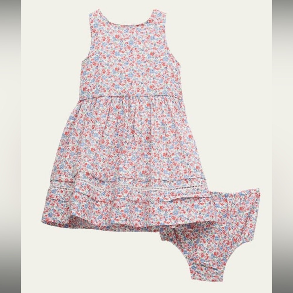 Ralph Lauren floral-print seersucker dress w/ contrast embroidered trim Size 18M